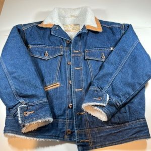 Men’s Vintage 90s Bonjour Fleece Sherpa Lined Denim Trucker Jacket sz M